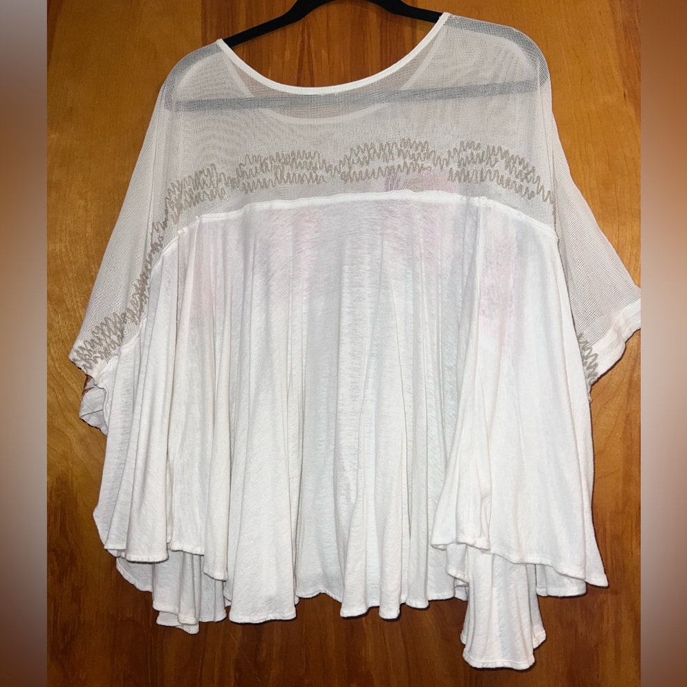 Free People Love Letter Tee Embroidered Sheer Swing top - Picture 6 of 7